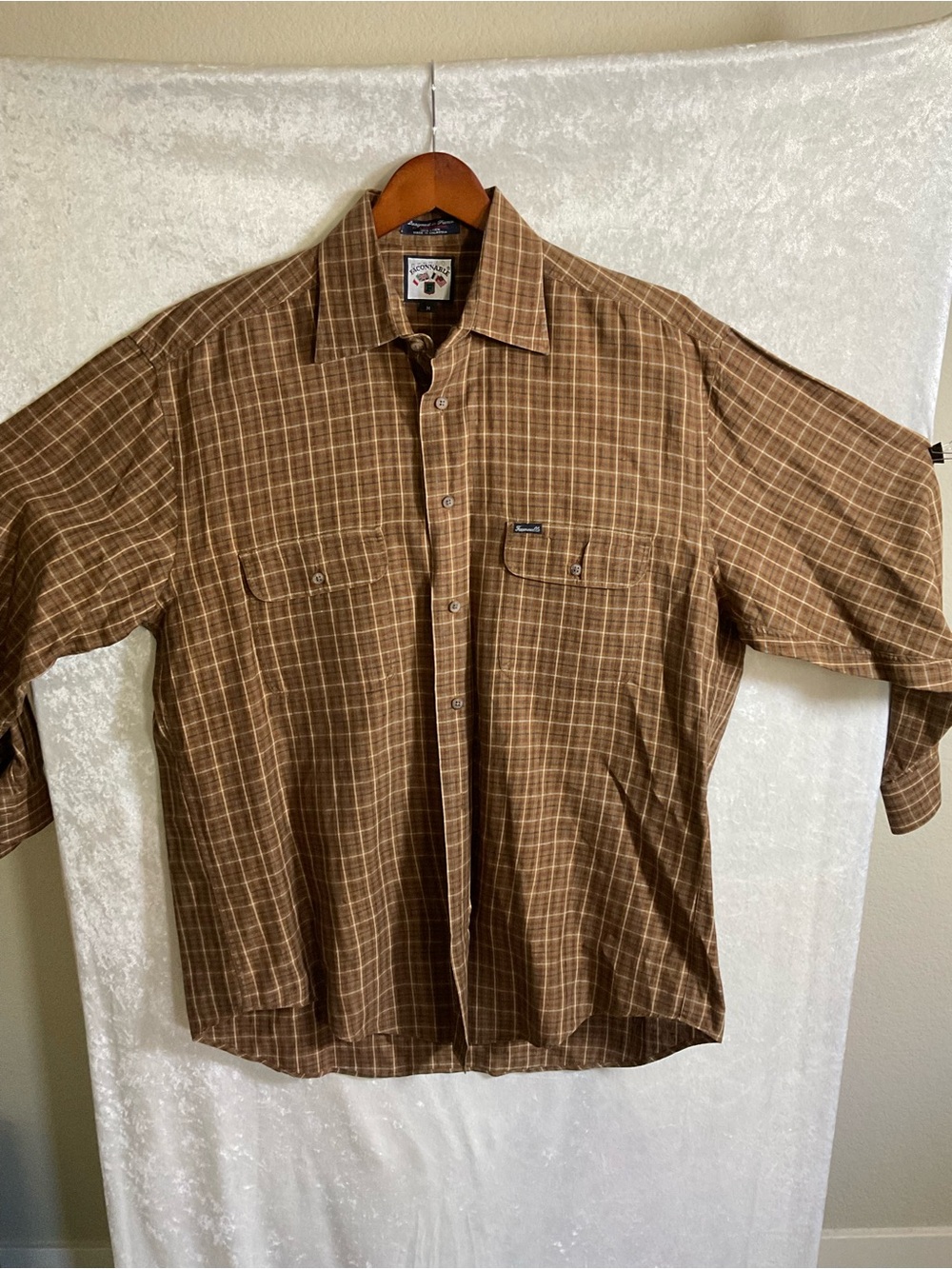 Faconnable Brown Linen  Plaid Long-Sleeve Button-Down Shirt